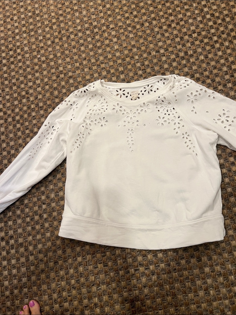 Women's White Eyelet Detail sweatshirt M